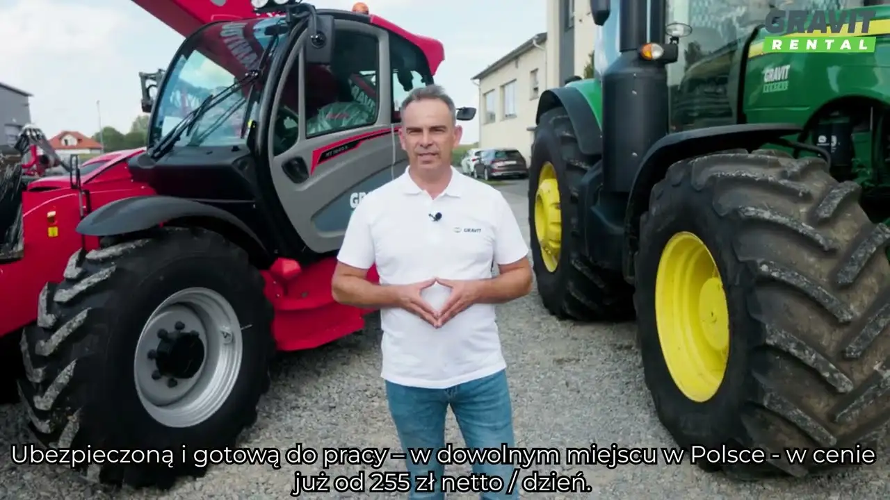 Kadr z filmu „Wynajem maszyn rolniczych w GRAVIT Rental”.